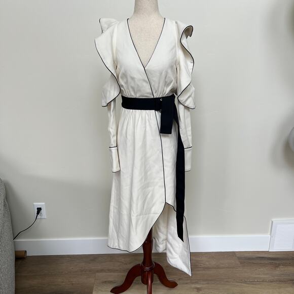 SELF-PORTRAIT Women's Monochrome Asymmetric Wrap Dress Size 2 In White - Picture 2 of 12